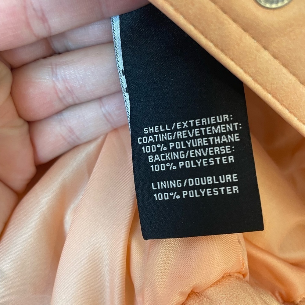 7 for All Mankind Peach Faux Leather Oversized Bomber Jacket Women’s Size Medium - Picture 6 of 13